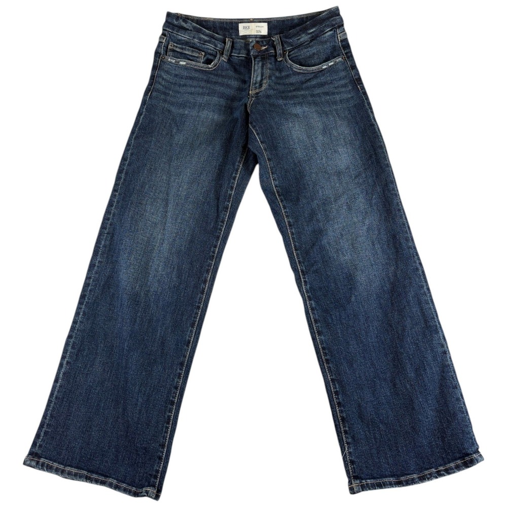 BKE Stella Jeans Womens 28x30 Blue Denim Regular 5-Pockets Whiskered Wide Leg‎
